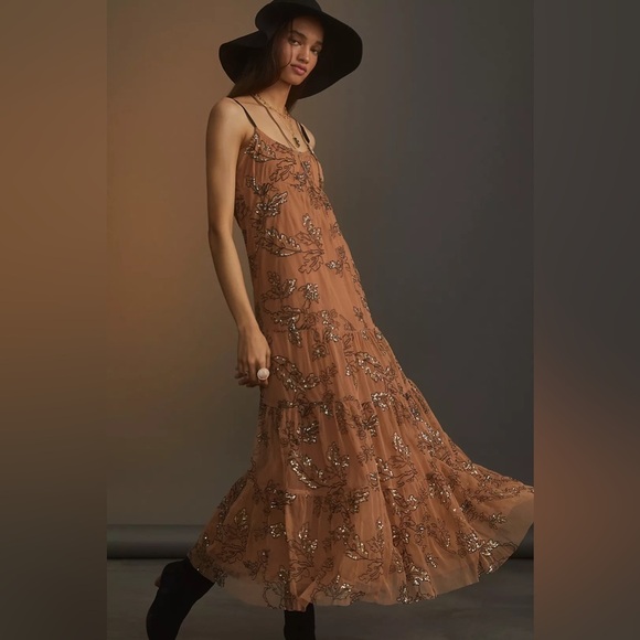 Anthropologie Dresses & Skirts - Anthropologie Maeve Sequined Tulle Midi Dress Size Medium Petite